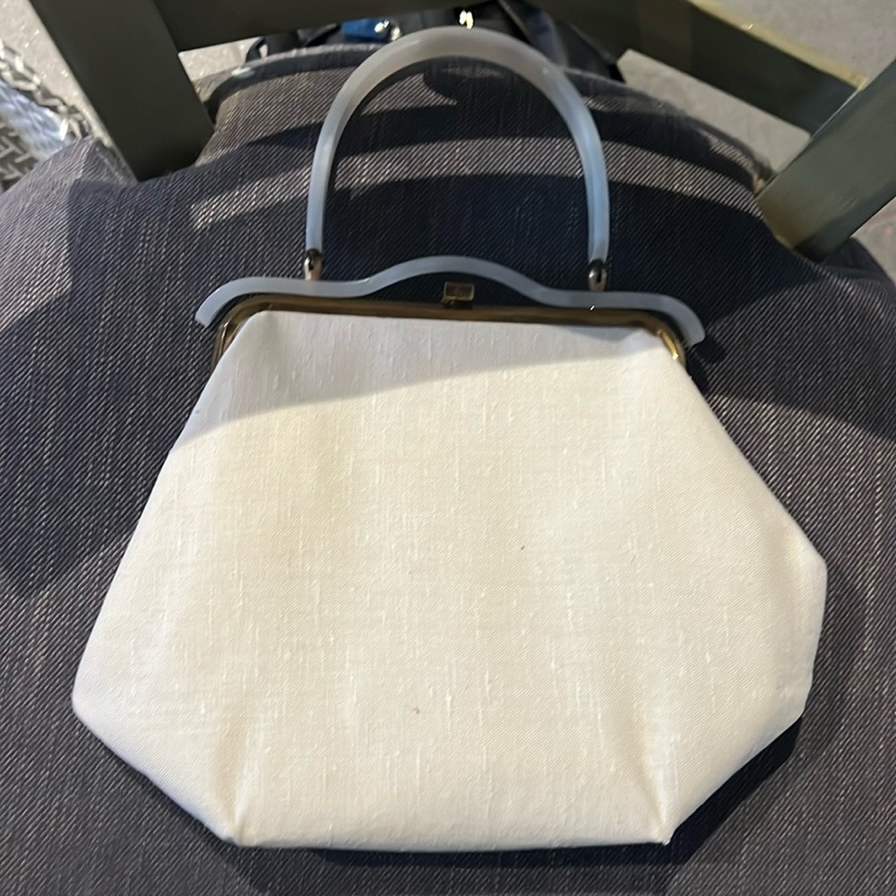 Vintage Charles Kahn Canvas Mother Of Pearl Lucite Purse
